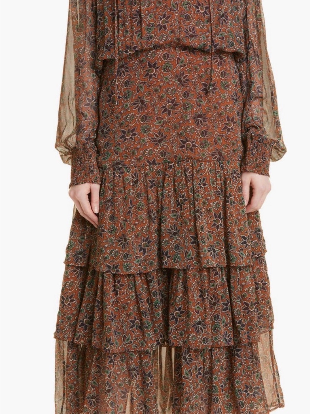 Veronica beard Tunis floral long sleeve Bohemian Tiered Floral Maxi Dress size 4